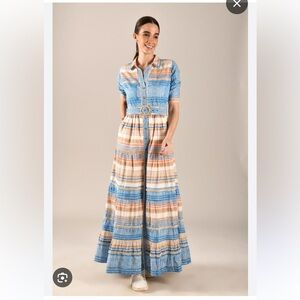 Ash & Eden Favia Tiered Midi/Maxi Dress Collar and Belt